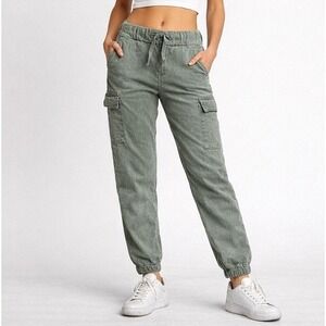 For Her Paris Cargo Jogger Pants Womens S Green Stretch Grunge‎ Minimalist Soft